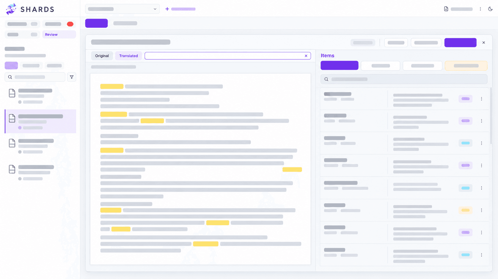 Sanitized Shards document review view preview